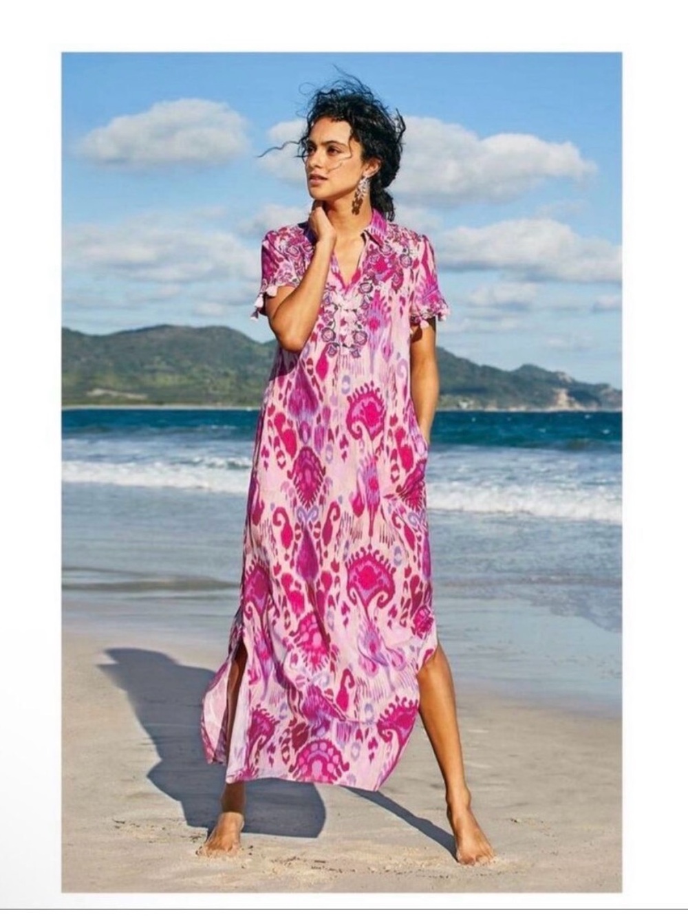 Soft Surroundings Pink & Fuchsia Ikat Shirt Dress #1254